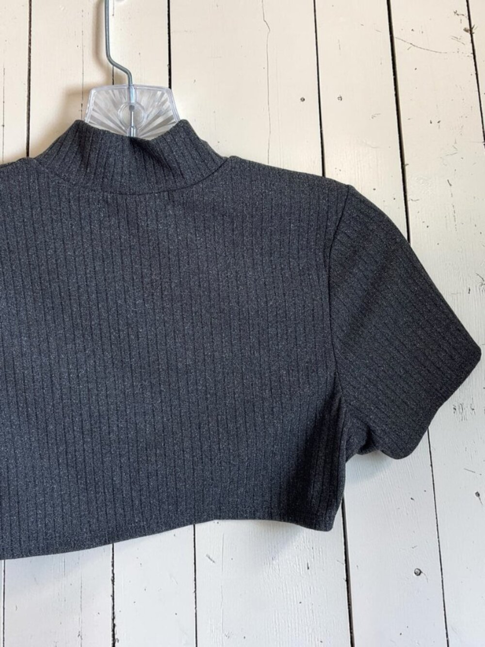 Layered Overlay Crop Top - Charcoal Gray - Picture 6 of 8